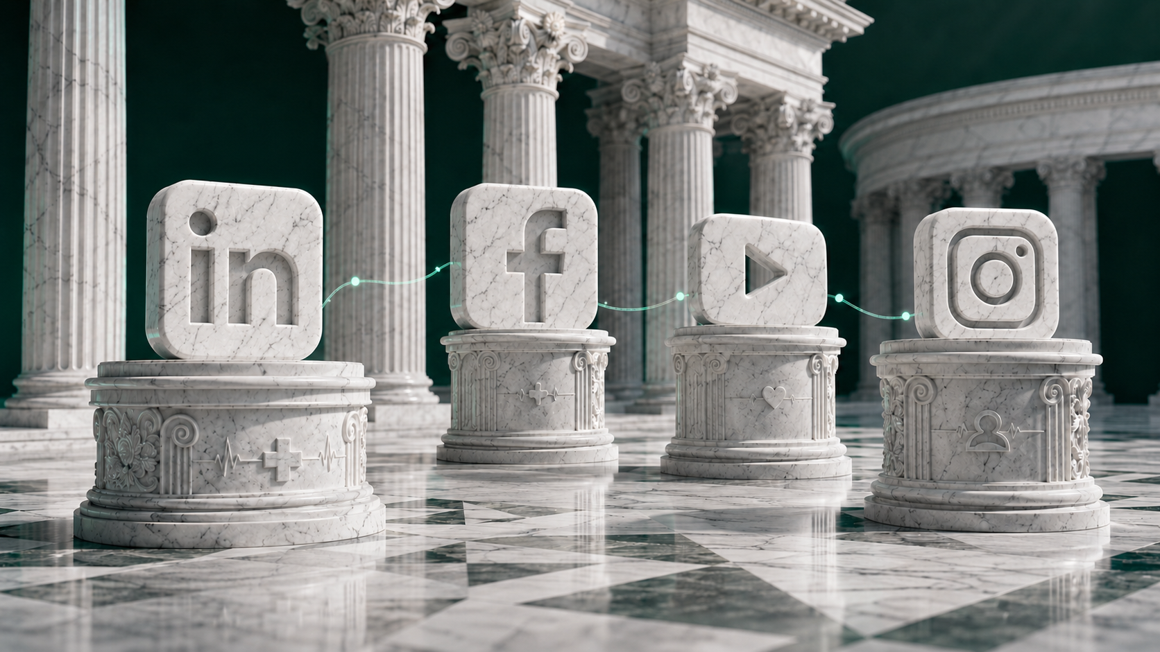 Healthcare social media platforms represented with classical Greek architecture